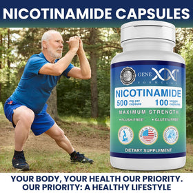 Capsules de Nicotinamide Genex Formulas dans un bol