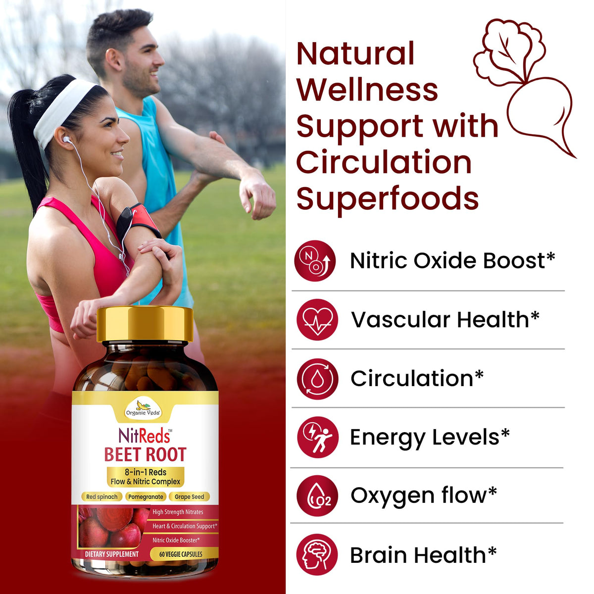 Capsules de NitReds d'Organic Veda dans une main