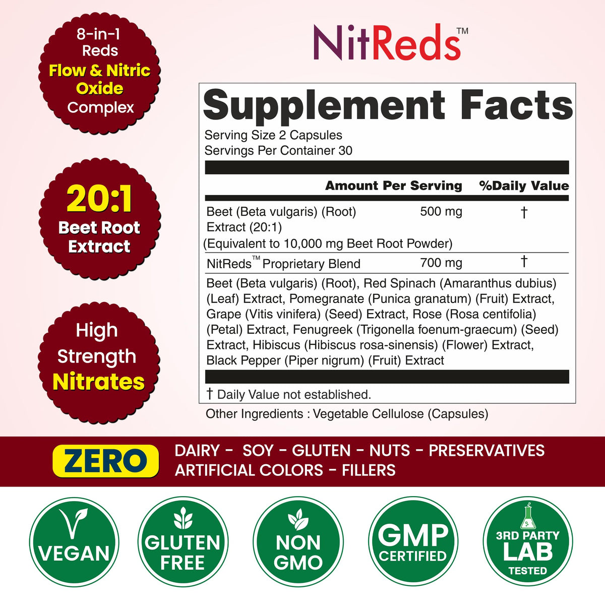 Capsules de NitReds d'Organic Veda sur une surface blanche
