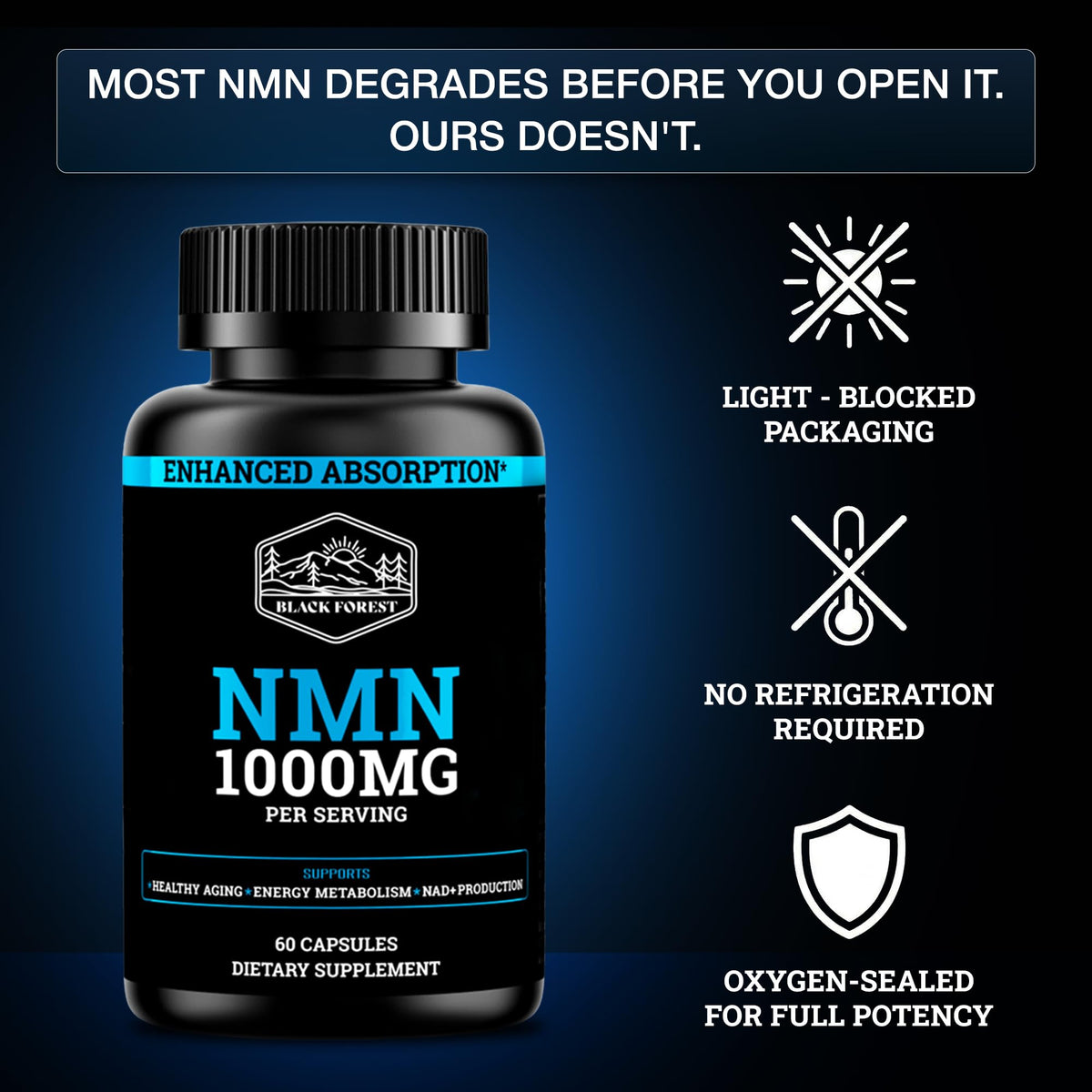 Capsules de NMN 1000mg de Black Forest en main