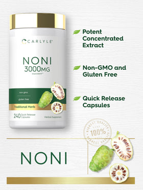 Capsules de Noni Carlyle sur une table en bois