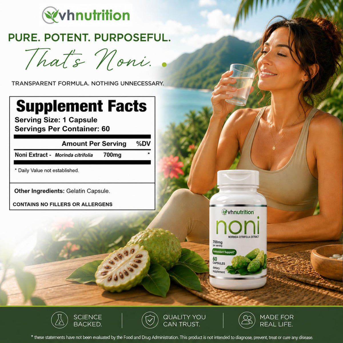 Capsules de Noni VH Nutrition, contenant 60 capsules