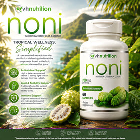 Capsules de Noni VH Nutrition, dosage de 700mg sur l'étiquette