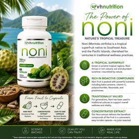 Capsules de Noni VH Nutrition, prise en main avec un verre d'eau