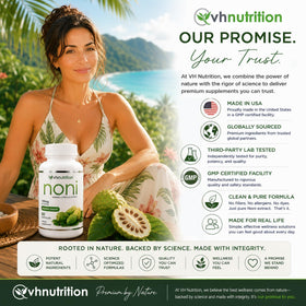 Capsules de Noni VH Nutrition, vue de côté du flacon