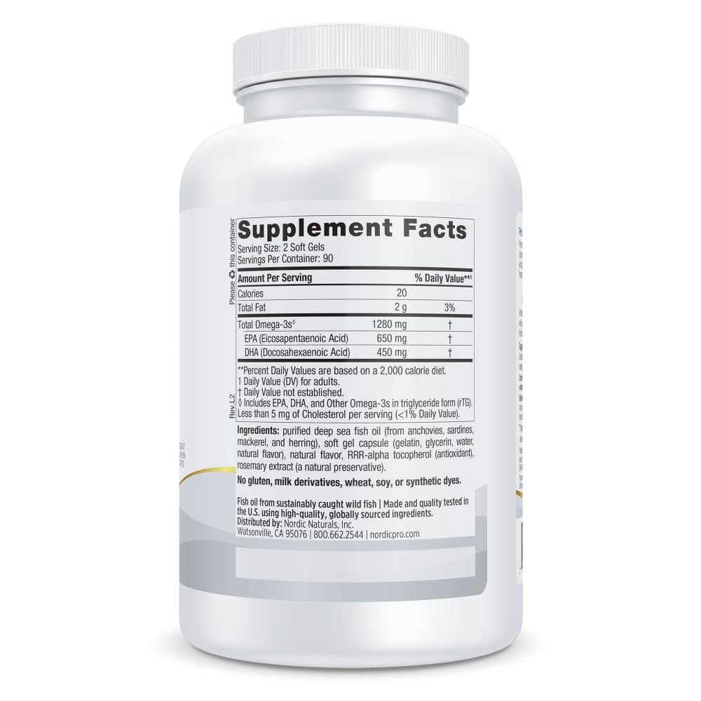 Capsules de Nordic Naturals ProOmega 1280 mg Omega-3 Citron sur fond blanc