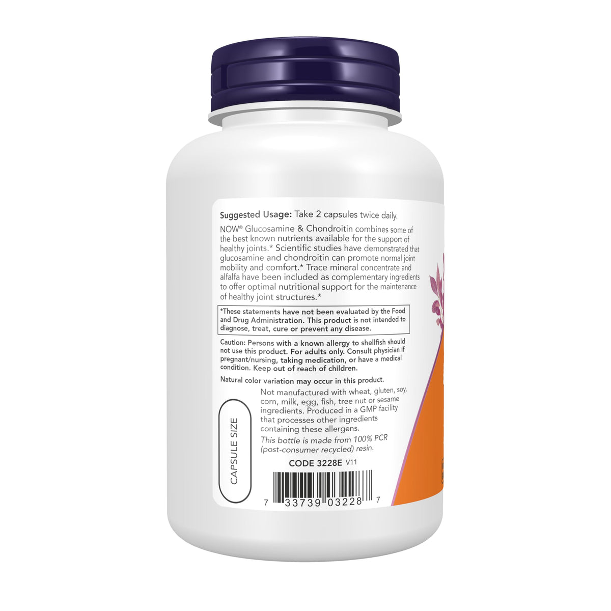 Capsules de NOW Foods Glucosamine & Chondroitin sur fond blanc