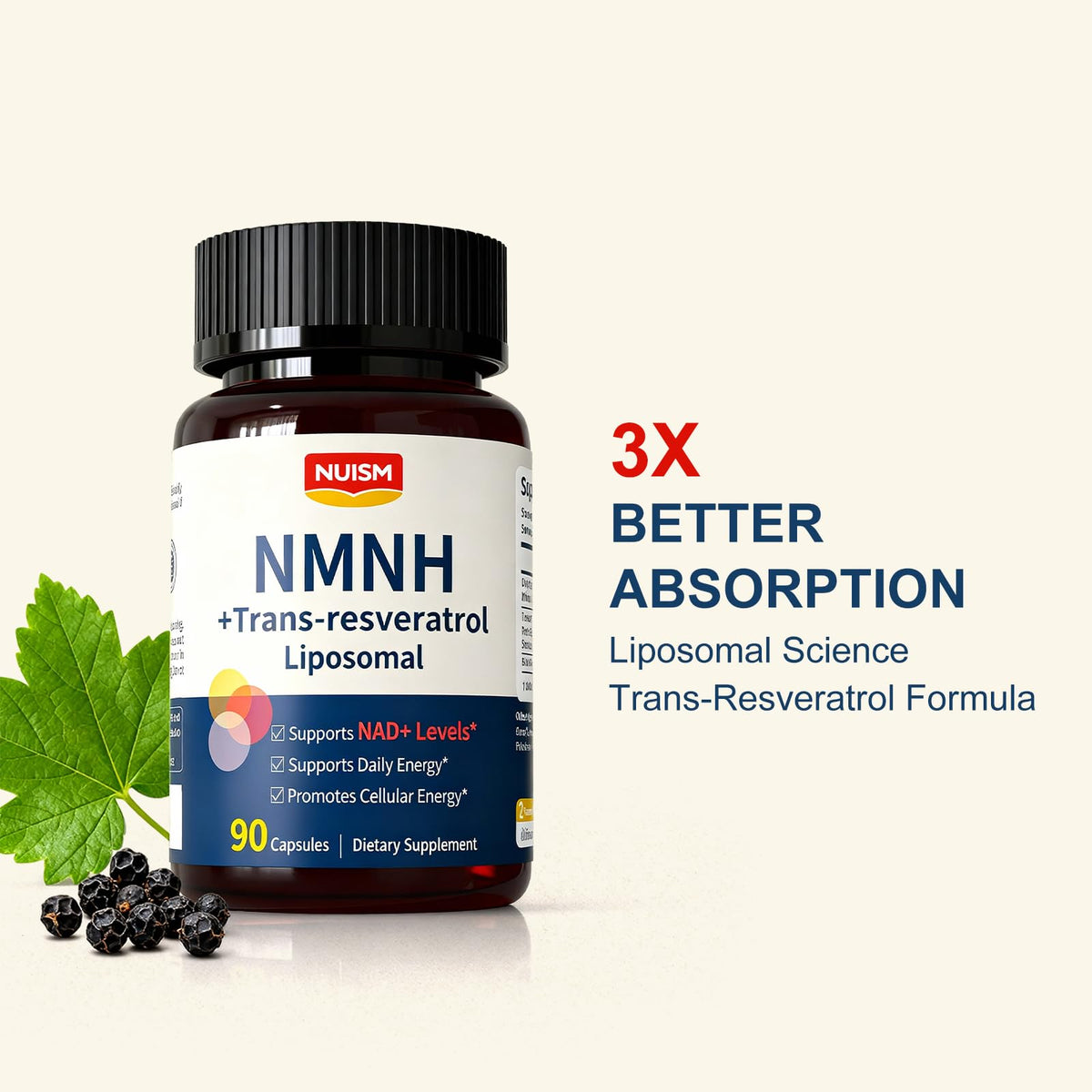 Capsules de NUISM NMNH NAD+ 600mg sur une table