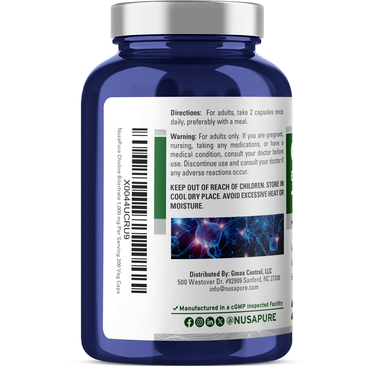 Capsules de NusaPure Choline Bitartrate dans la bouteille