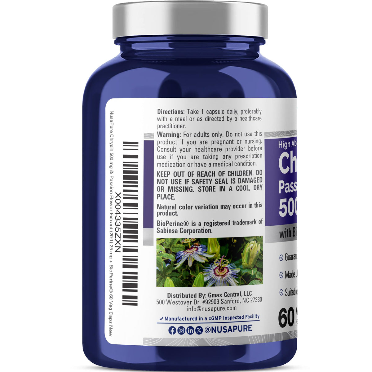 Capsules de NusaPure Chrysin en gros plan
