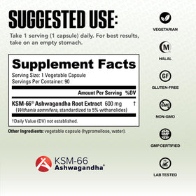Capsules de NutraBio Ashwagandha KSM-66 sur fond blanc