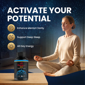 Capsules de Nutraville Pineal XT Gold sur une surface blanche