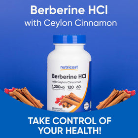 Capsules de Nutricost Berberine HCl avec Cannelle de Ceylan dans un bol
