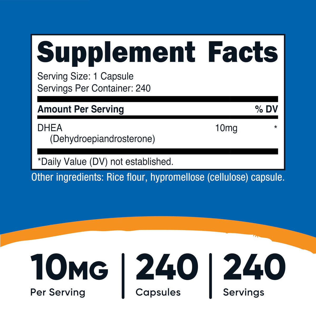 Capsules de Nutricost DHEA 10mg sur une surface blanche