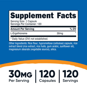 Capsules de Nutricost L-Ergothioneine sur une surface blanche