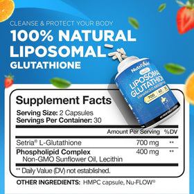 Capsules de Nutrivein Liposomal Glutathione sur une table