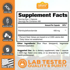 Capsules de Palmitoylethanolamide HARVEST NATURALS 400mg - dosage de 400mg
