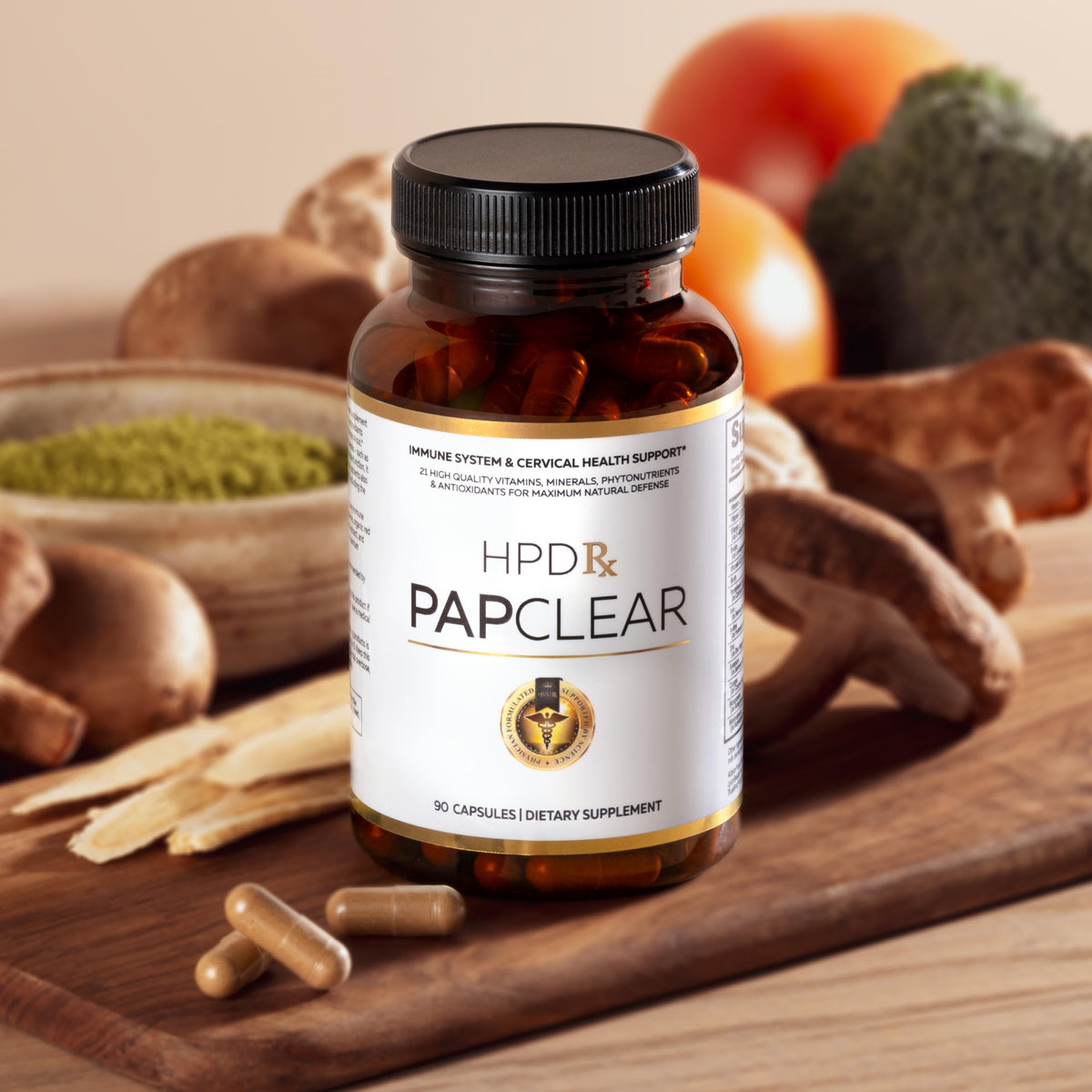 Capsules de PAPCLEAR sur une surface blanche