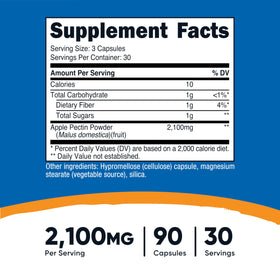 Capsules de pectine de pomme Nutricost sur fond blanc