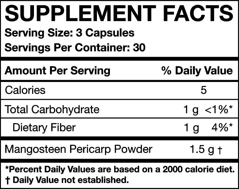 Capsules de péricarpes de mangoustan MOJObody en arrière-plan avec des fruits frais