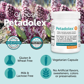 Capsules de Petadolex sur une surface neutre
