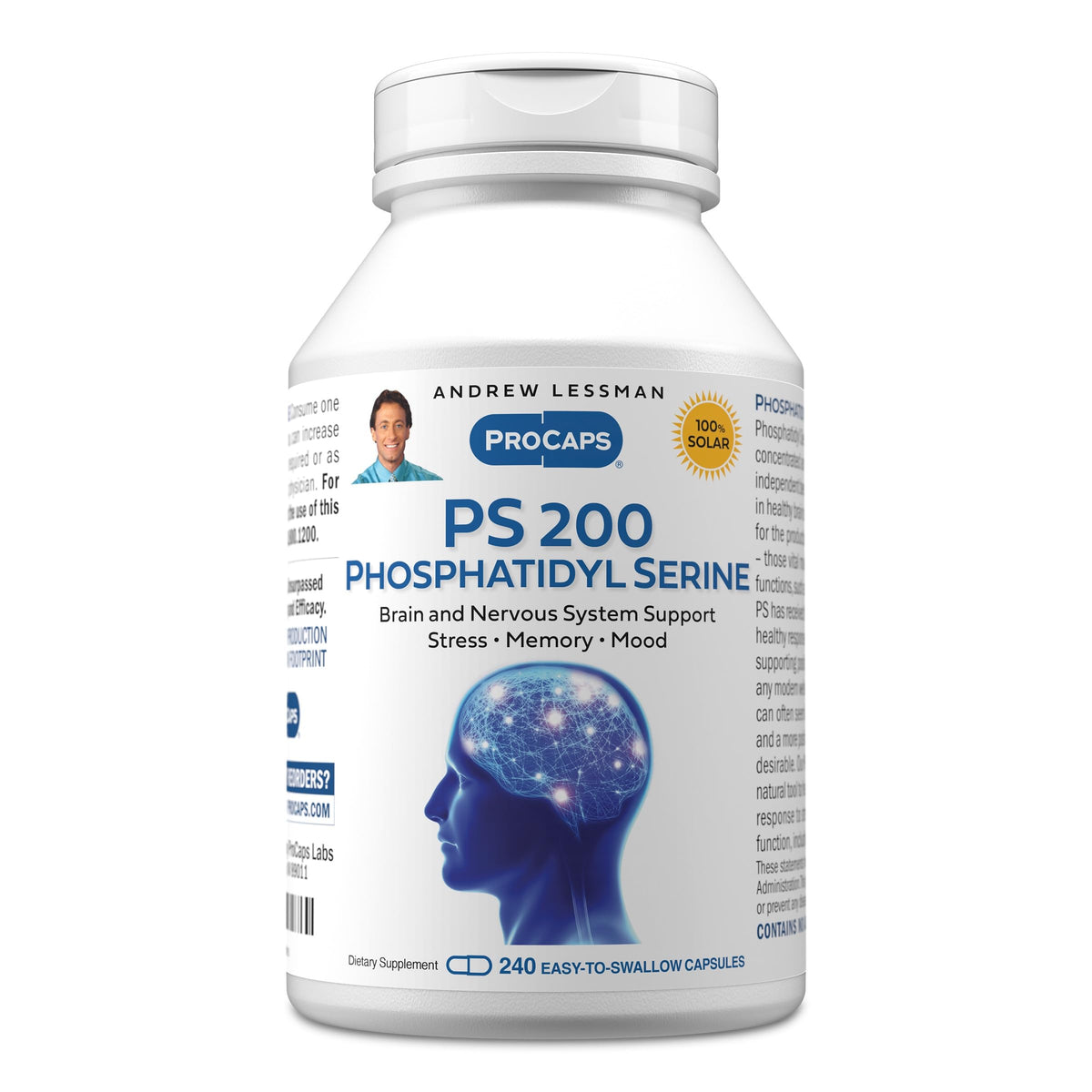 Capsules de Phosphatidyl Serine d'ANDREW LESSMAN, vue de face, contenant 240 capsules