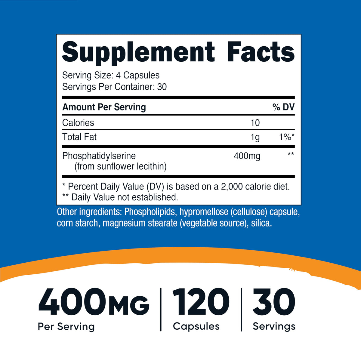 Capsules de phosphatidylsérine Nutricost sur une surface blanche
