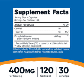 Capsules de phosphatidylsérine Nutricost sur une surface blanche