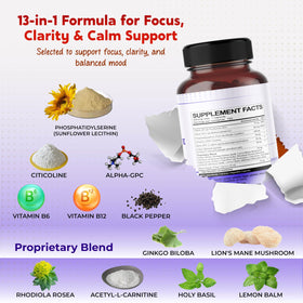 Capsules de Phosphatidylsérine PEAKPURY sur une surface blanche