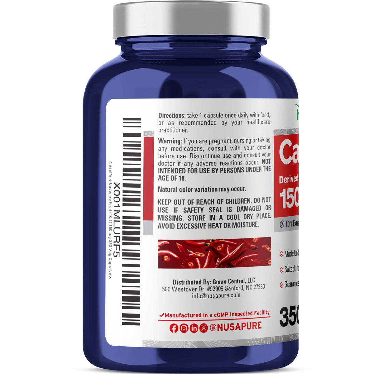 Capsules de Piment de Cayenne NusaPure sur un fond blanc