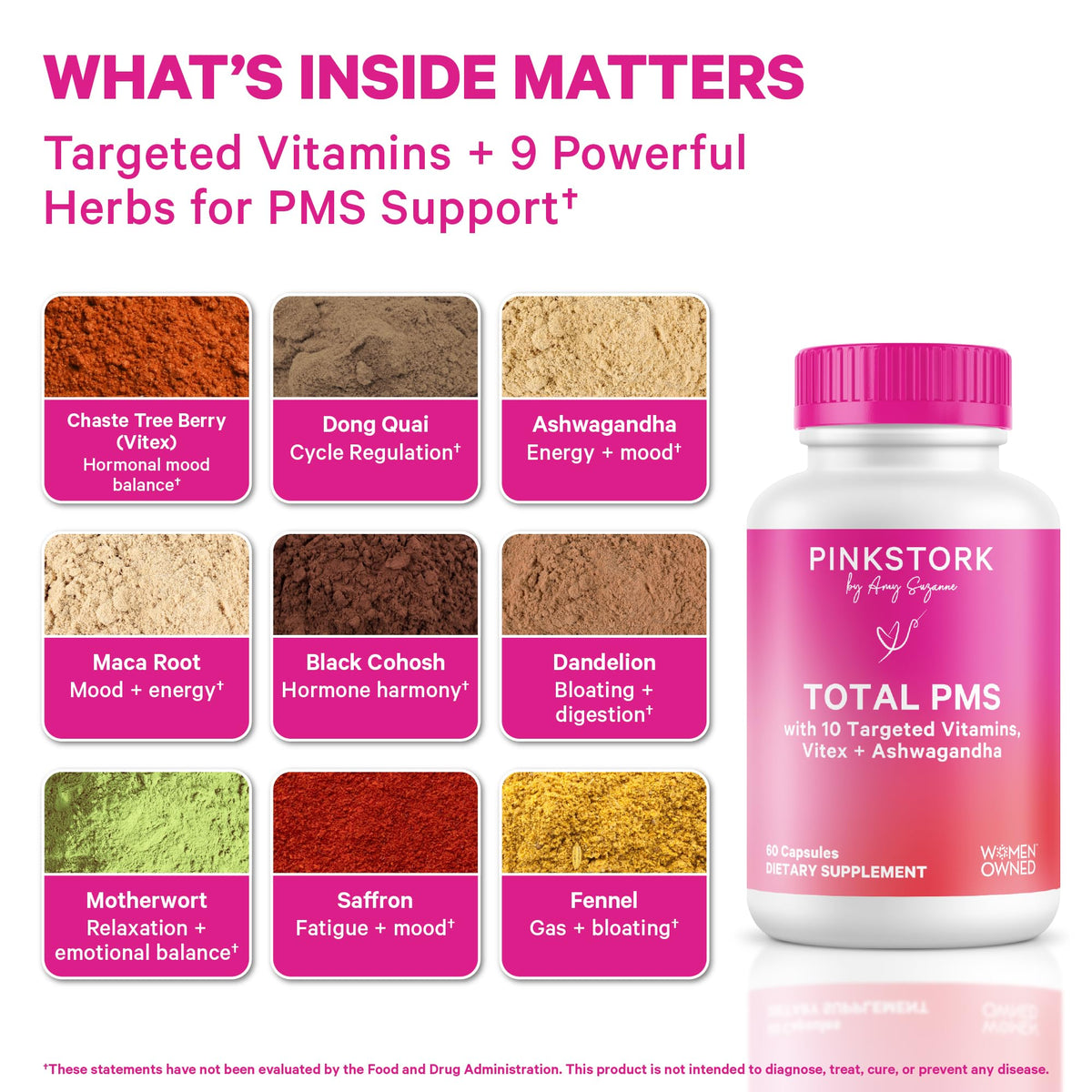 Capsules de Pink Stork Complément Alimentaire PMS sur fond blanc