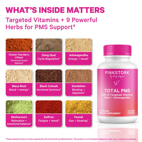Capsules de Pink Stork Complément Alimentaire PMS sur fond blanc