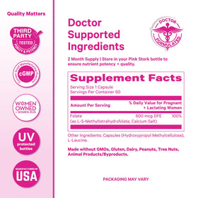 Capsules de Pink Stork Folate sur un fond blanc