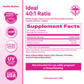 Capsules de Pink Stork Inositol avec un fond naturel