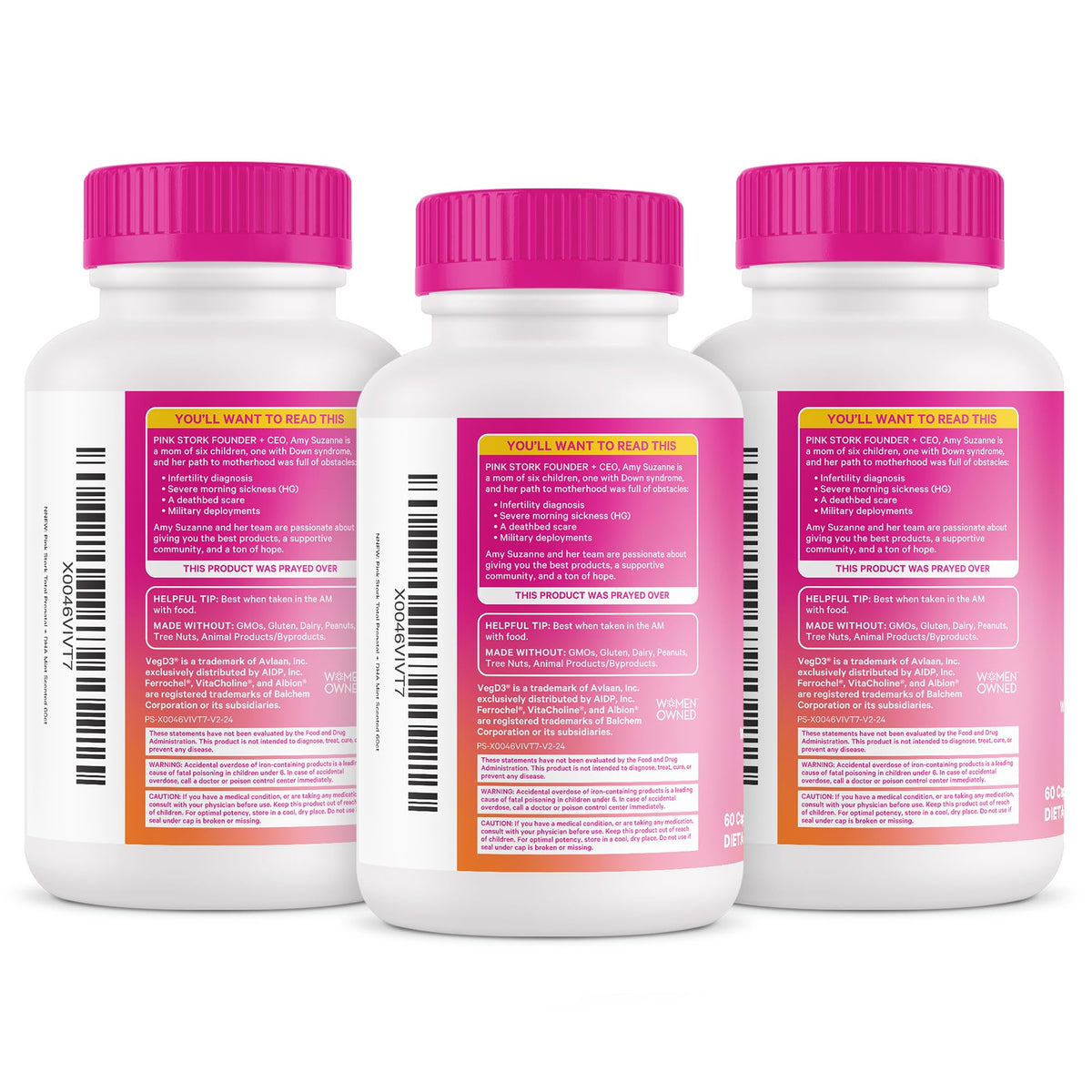 Capsules de Pink Stork Total Prenatal + DHA en gros plan