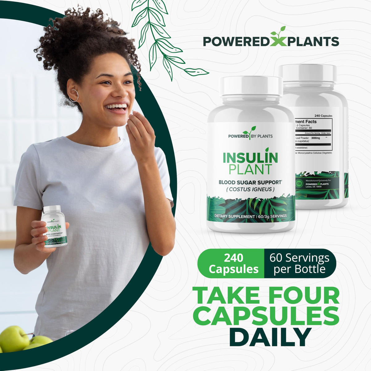 Capsules de plantes insuline 3000mg avec un fond naturel