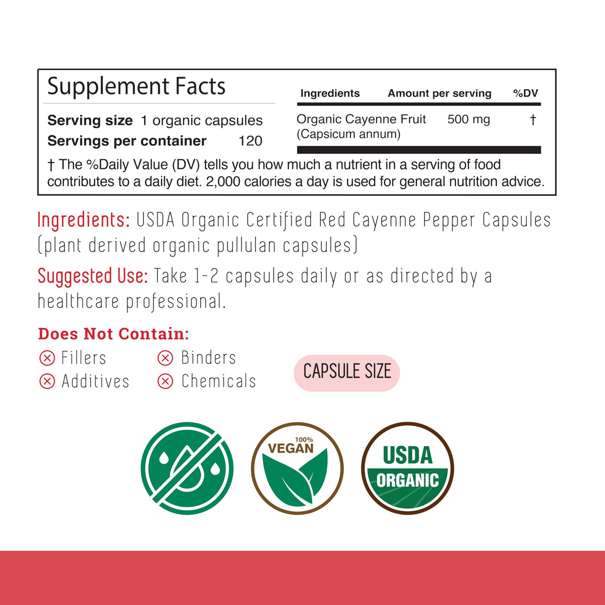 Capsules de poivre cayenne Incas en vue rapprochée