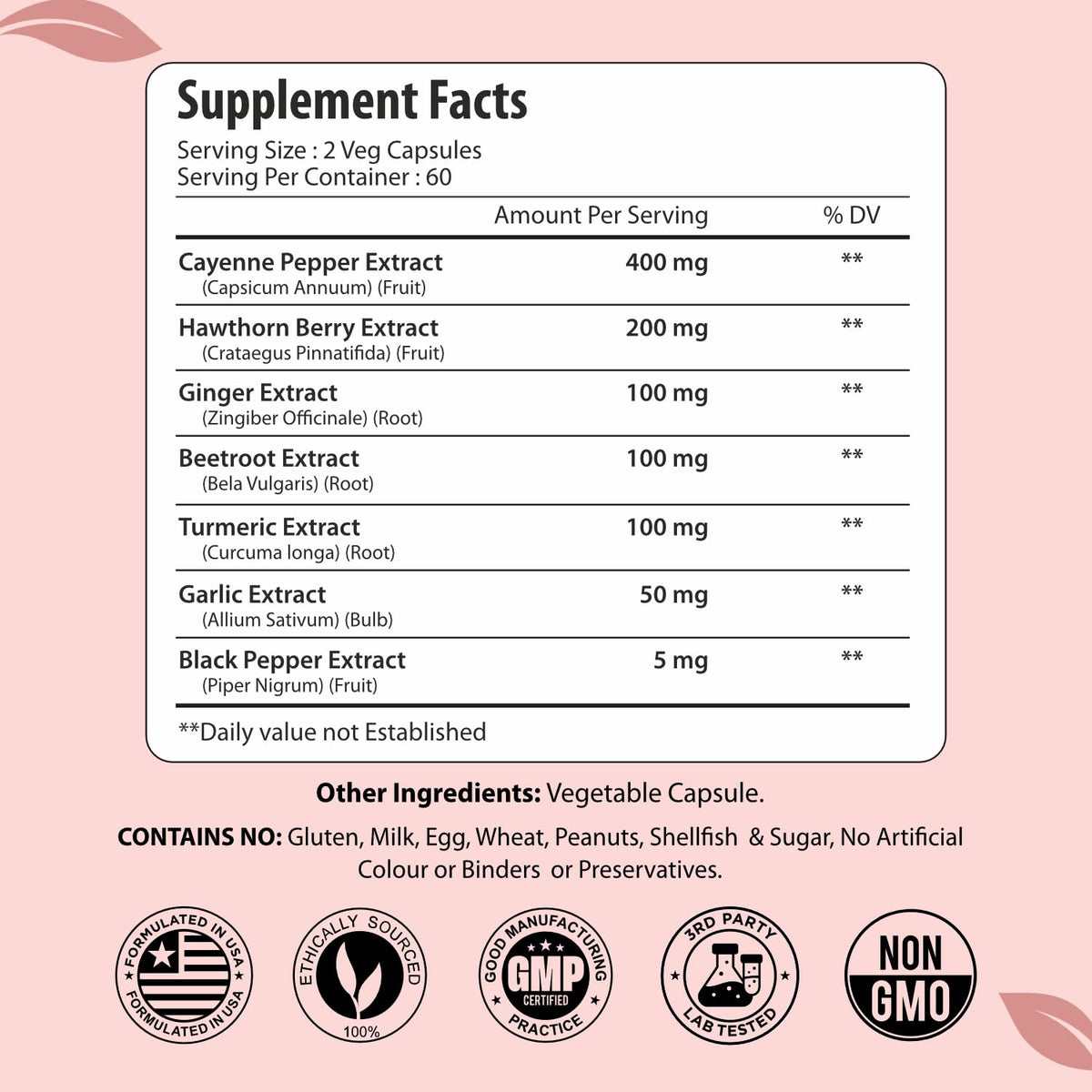 Capsules de poivre de cayenne ForestVibe avec étiquette et dosage