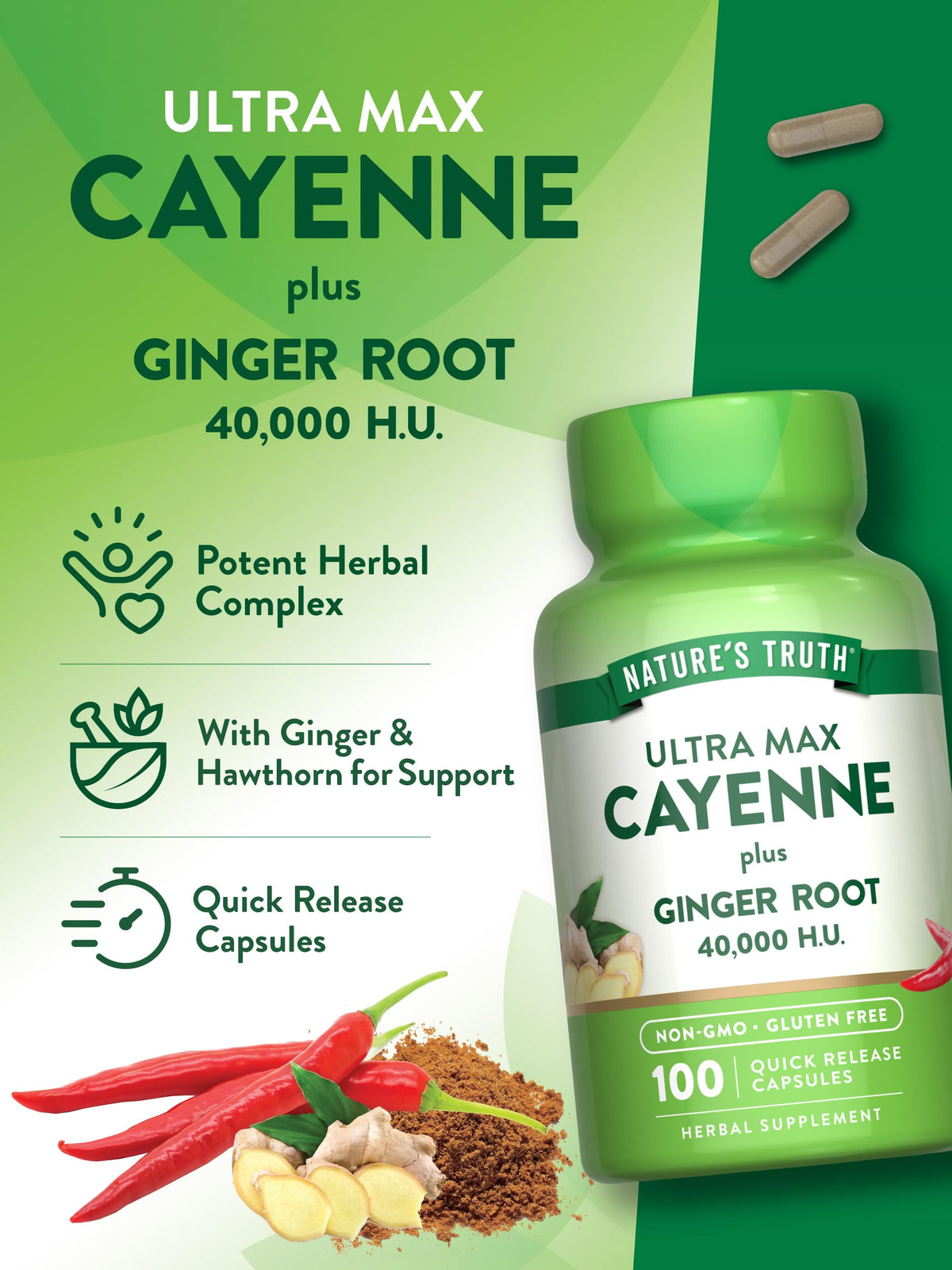 Capsules de Poivre de Cayenne Nature's Truth sur une table