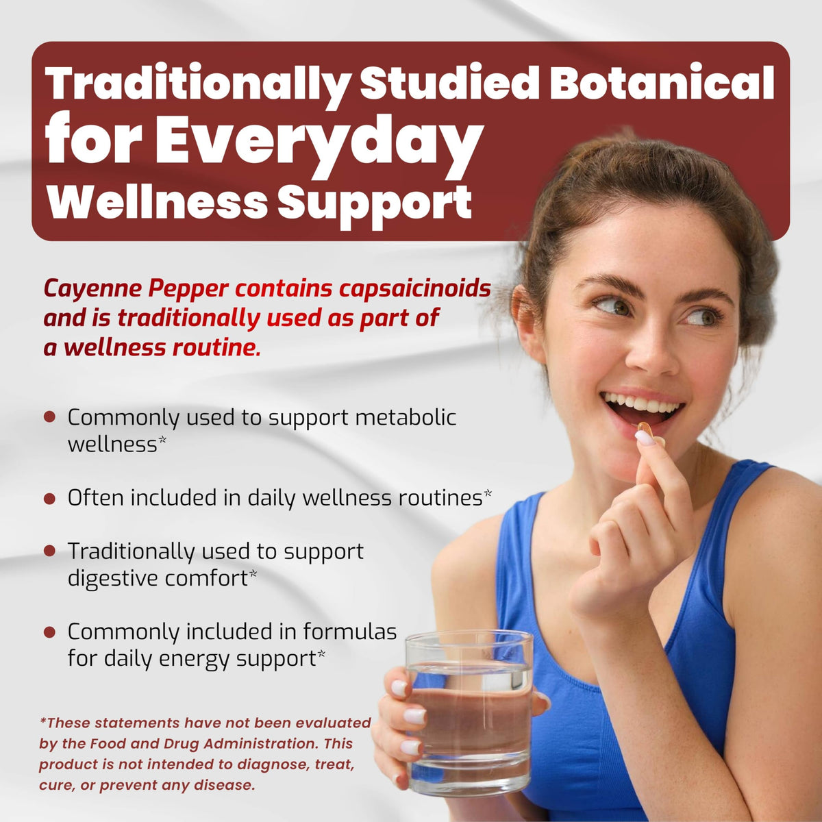 Capsules de poivre de cayenne VEGATOT à côté d'ingrédients botaniques