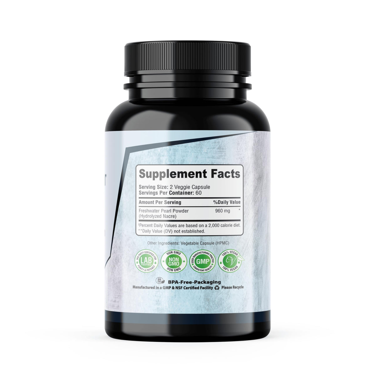 Capsules de Poudre de Perle 120 Veggie - flacon sur une table en bois