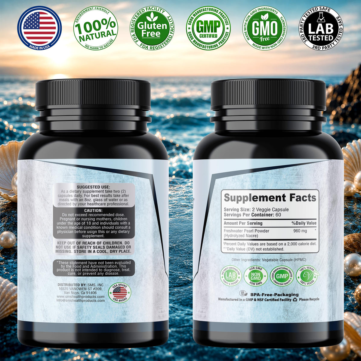 Capsules de Poudre de Perle 120 Veggie - vue de côté montrant les capsules