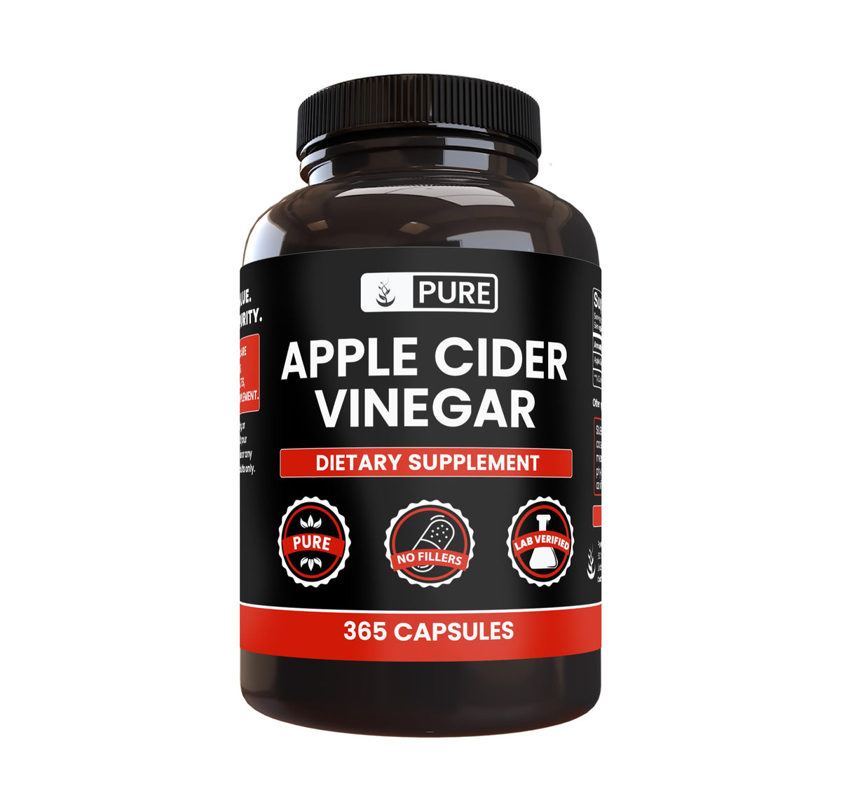 Capsules de poudre de vinaigre de pomme PURE ORIGINAL INGREDIENTS en bouteille