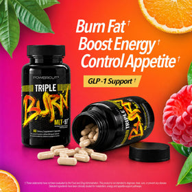 Capsules de powercut Triple Burn sur une surface en bois
