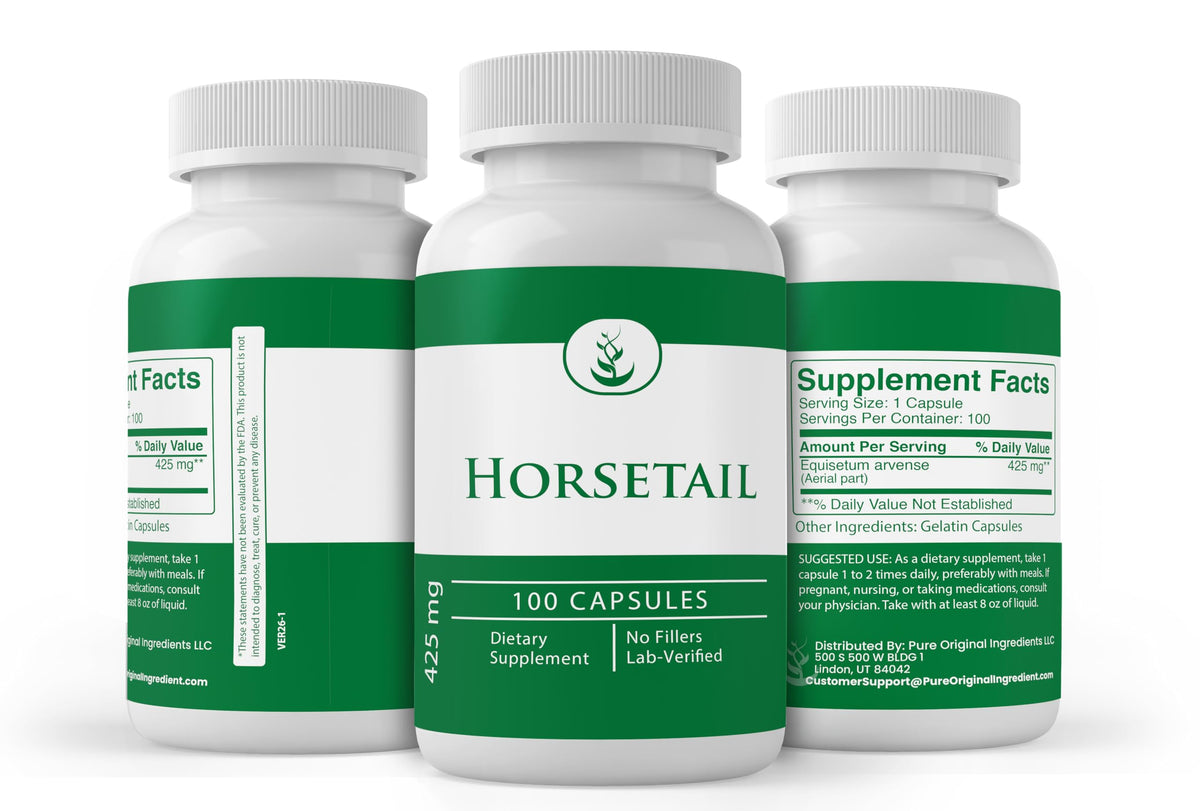 Capsules de Prêle PURE ORIGINAL INGREDIENTS sur fond blanc