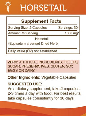 Capsules de Prêle Secrets of the Tribe 1000 mg, vue de côté