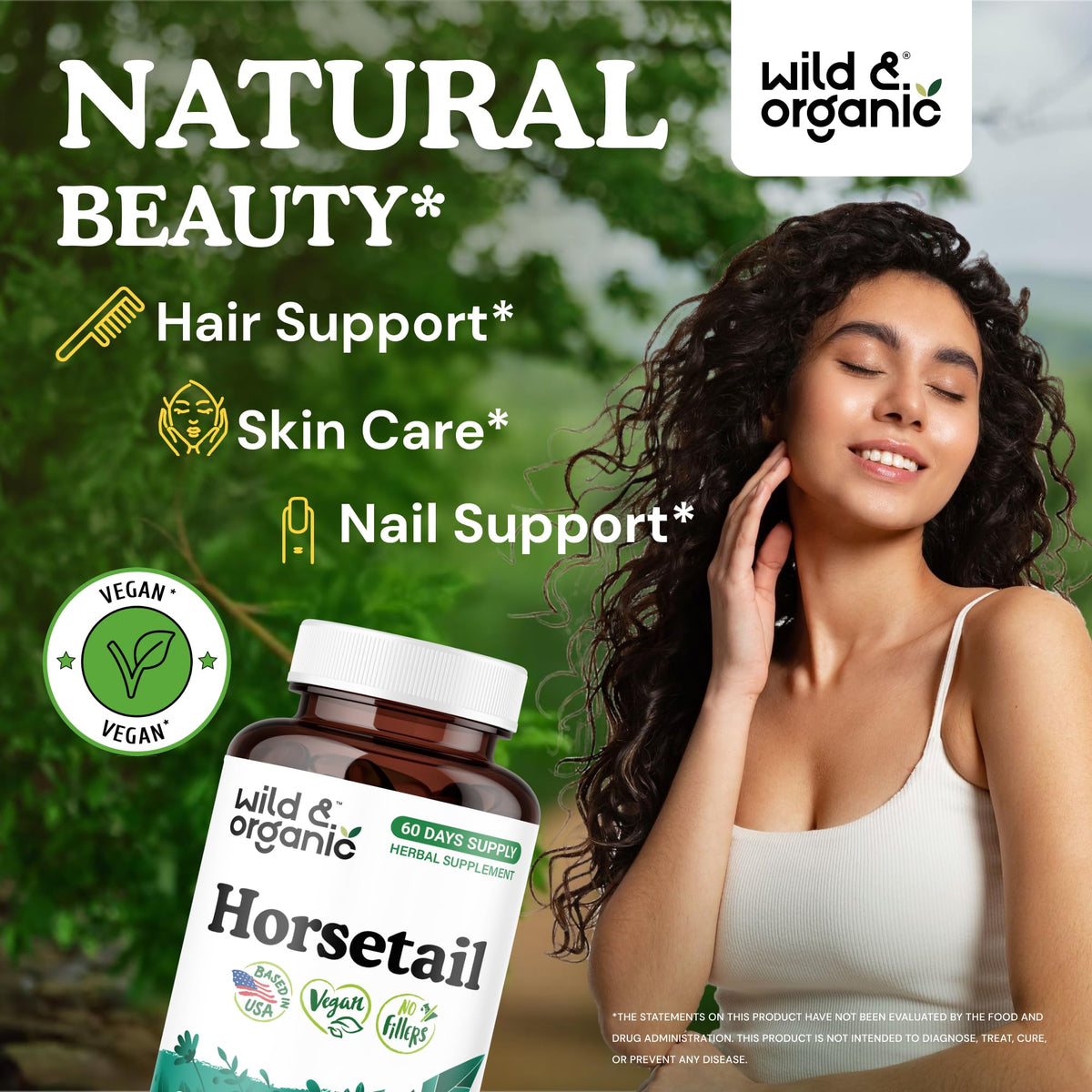 Capsules de prêle Wild & Organic sur une table
