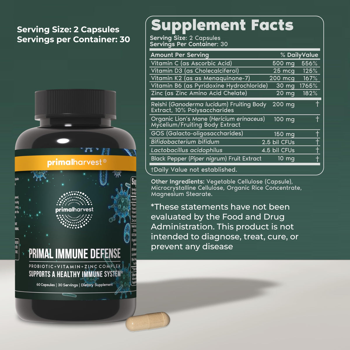 Capsules de Primal Harvest avec ingrédients naturels