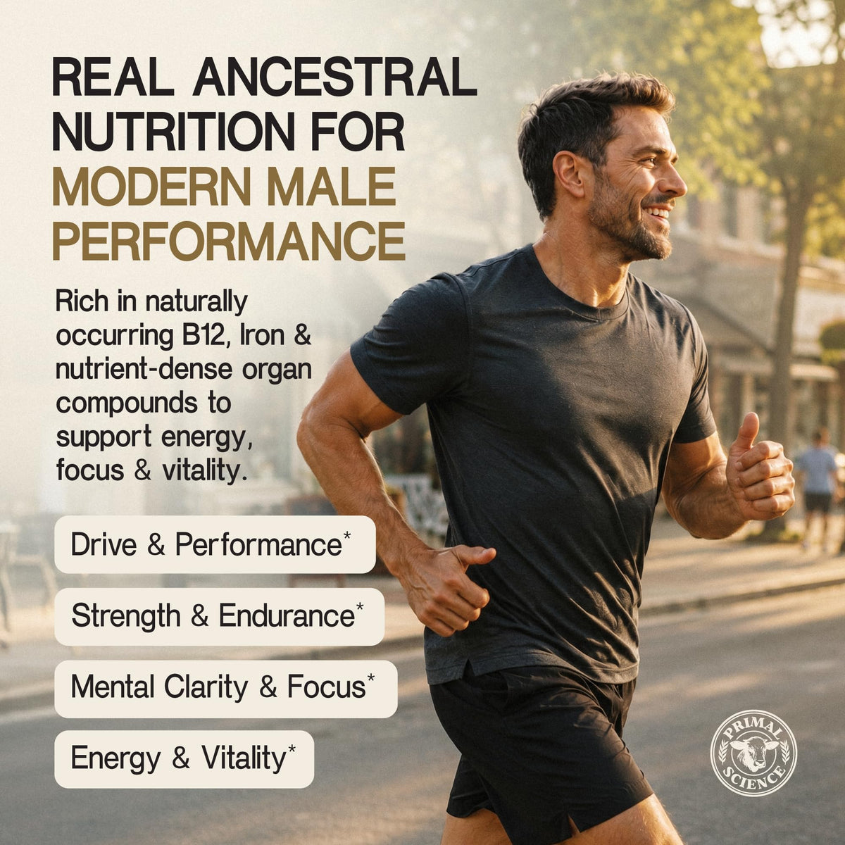 Capsules de Primal Science Complément Alimentaire de Testicules de Bœuf sur fond blanc