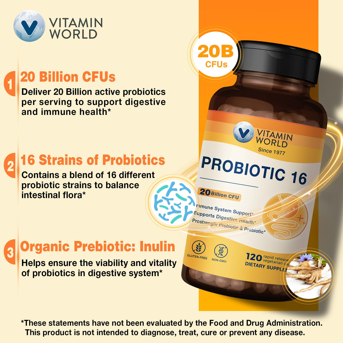 Capsules de Probiotic 16 de Vitamin World sur une surface blanche
